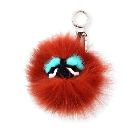 Fox Mink Rabbit Fur Vitello Dolce Blueminous Monster Bag Bug Charm Rust Turquois - Picture 2 of 5